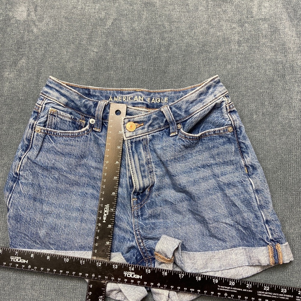 American Eagle Outfitters Denim Shorts Womens 00 Blue Cotton Mid Rise Cuffed Hem - Picture 7 of 16